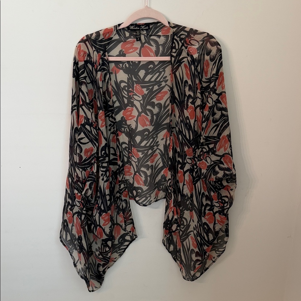 Winter Kate Sheer Floral Kimono in Black and Coral